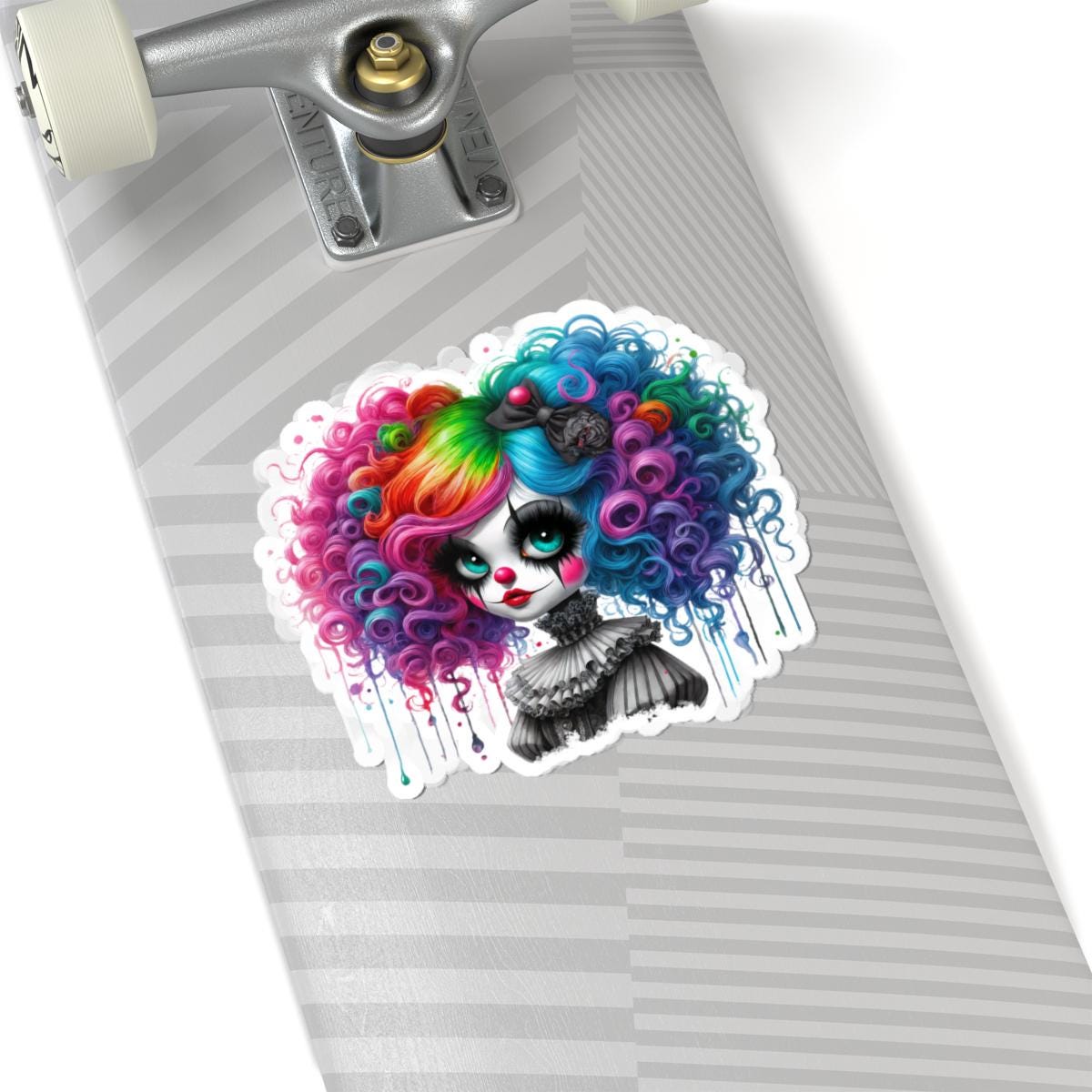 ColorFlow | Rainbow Gothic Clown Girl Sticker | Creepy Cute Circuscore Vinyl Decal | Spooky Aesthetic Laptop Sticker