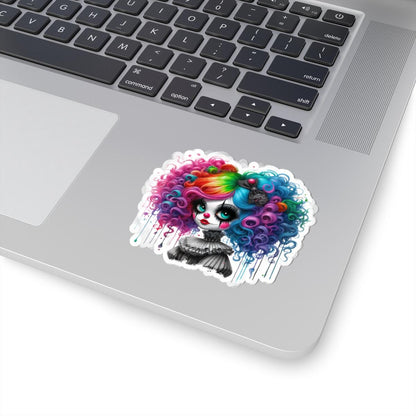 ColorFlow | Rainbow Gothic Clown Girl Sticker | Creepy Cute Circuscore Vinyl Decal | Spooky Aesthetic Laptop Sticker