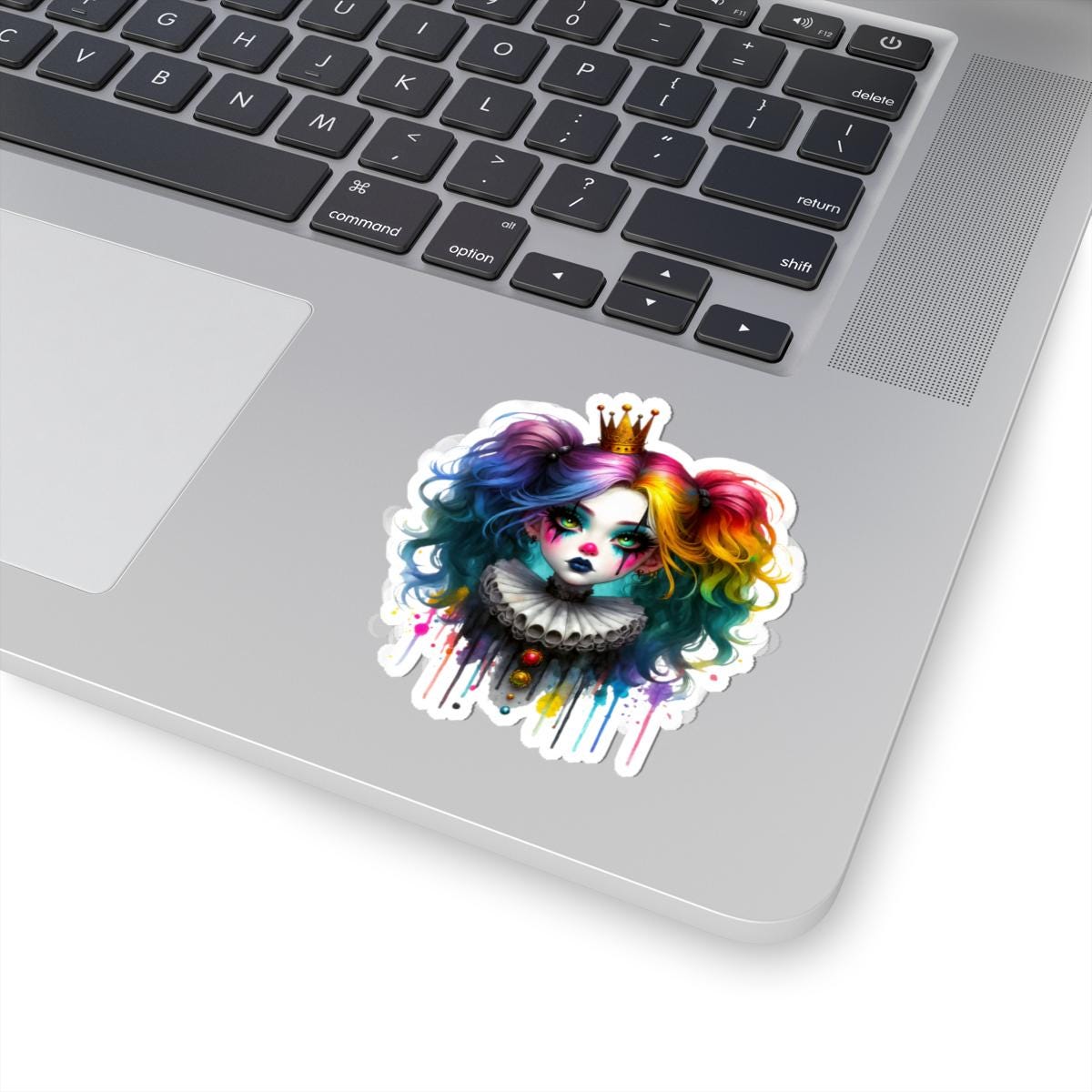 ColorFlow | Rainbow Goth Clown Princess Sticker | Creepy Cute Circuscore Vinyl Decal | Spooky Aesthetic Laptop Art