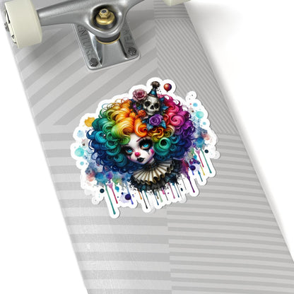 ColorFlow | Gothic Rainbow Clown Skull Sticker | Creepy Cute Circuscore Vinyl Decal | Spooky Alternative Laptop Art