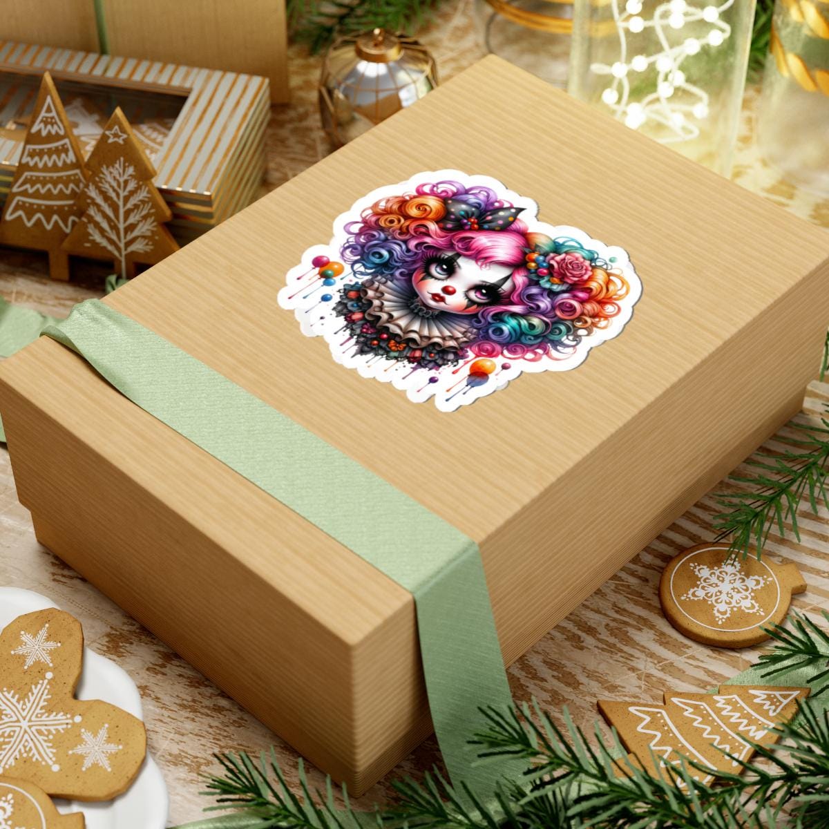 Rainbow Clowncore Girl Sticker: Pastel Goth Circus Vinyl Decal