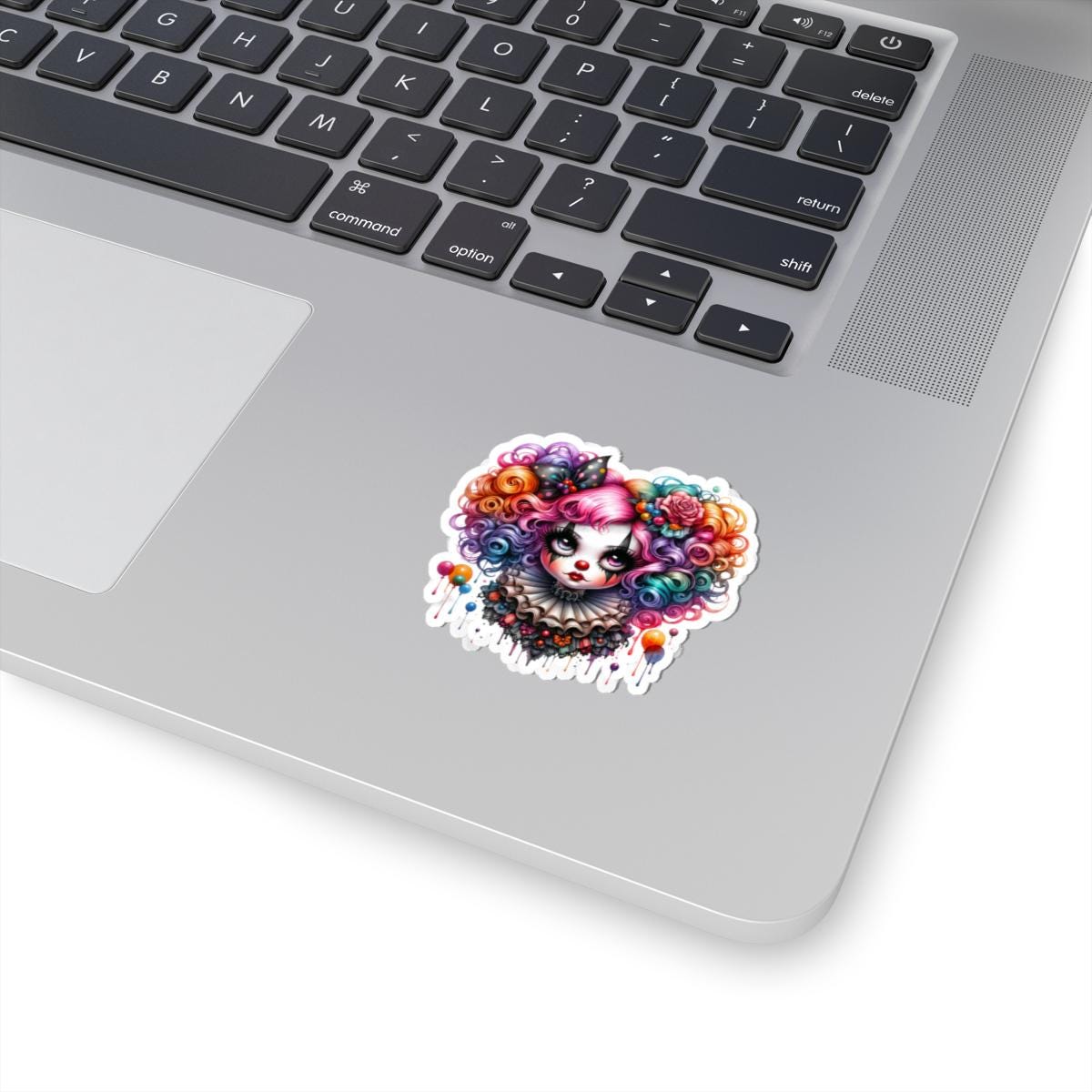 Rainbow Clowncore Girl Sticker: Pastel Goth Circus Vinyl Decal