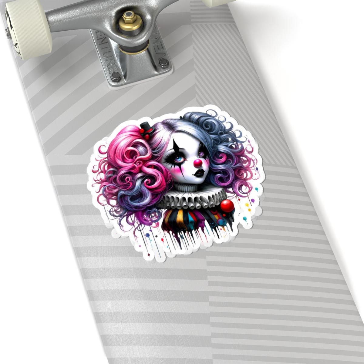 Gothic Circus Doll Sticker: Pink & Blue Clowncore Art Decal