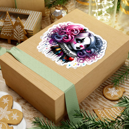 Gothic Circus Doll Sticker: Pink & Blue Clowncore Art Decal