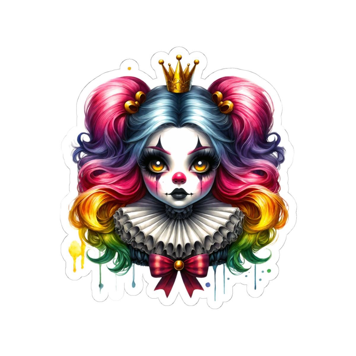 Rainbow Clowncore Sticker: Pastel Goth Doll with Crown