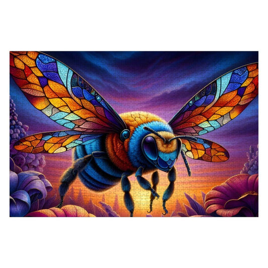 ColorFlow | Wooden Jigsaw Puzzle | Stained Glass Bee Art Wood Puzzle for Adults and Kids | Relaxing  Puzzle Decor