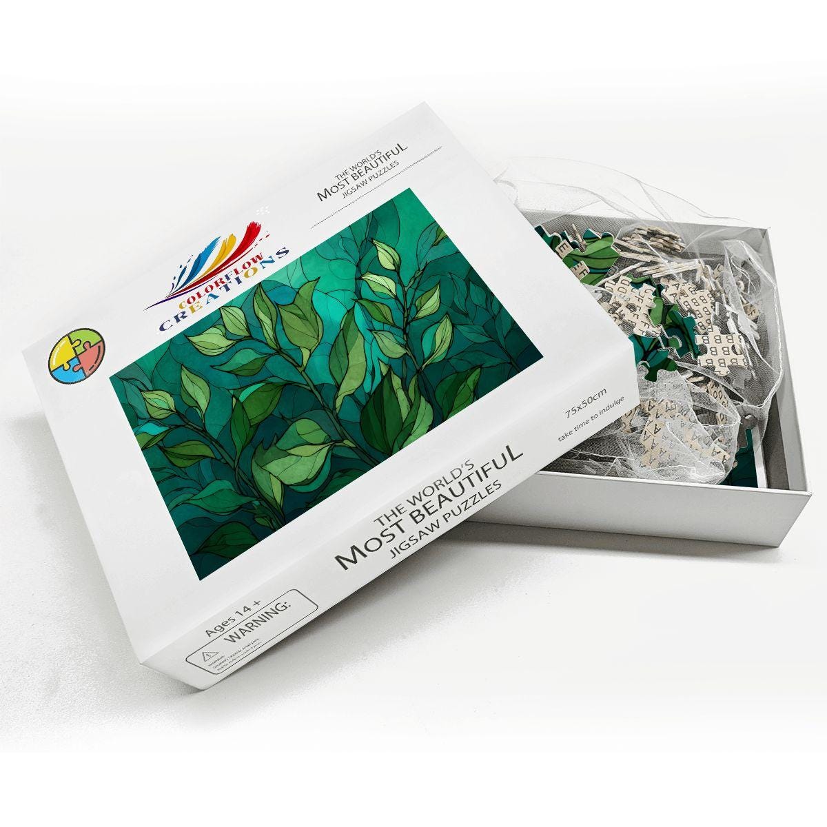 ColorFlow | Wooden Jigsaw Puzzle | Stained Glass Leaves Art Wood Puzzle for Adults and Kids | Relaxing  Puzzle Gift
