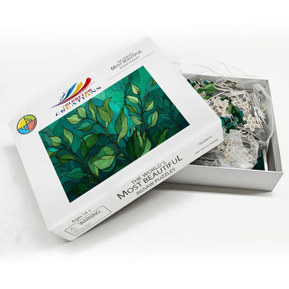 ColorFlow | Wooden Jigsaw Puzzle | Stained Glass Leaves Art Wood Puzzle for Adults and Kids | Relaxing  Puzzle Gift