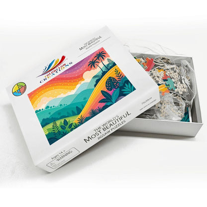 ColorFlow | Wooden Jigsaw Puzzle | Rainbow Sunset Tropics Art Wood Puzzle for Adults and Kids | Relaxing  Gift