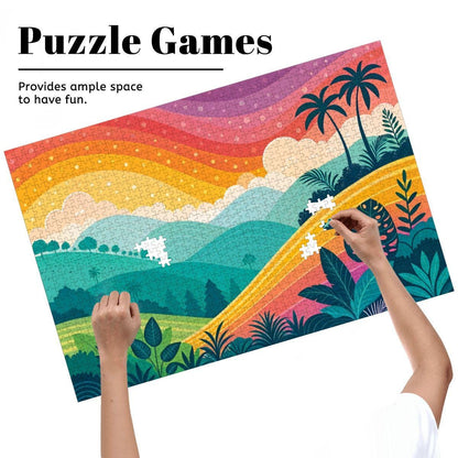 ColorFlow | Wooden Jigsaw Puzzle | Rainbow Sunset Tropics Art Wood Puzzle for Adults and Kids | Relaxing  Gift