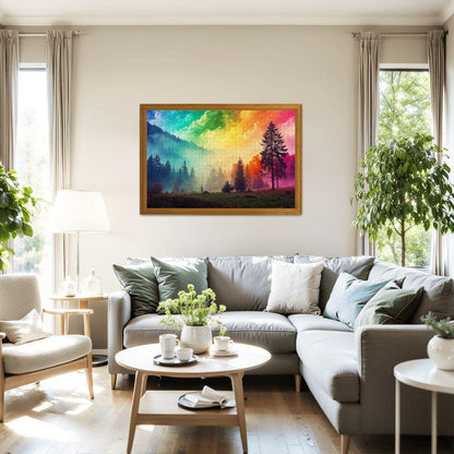 ColorFlow | Wooden Jigsaw Puzzle | Rainbow Mist Forest Art Wood Puzzle for Adults and Kids | Relaxing  Gift