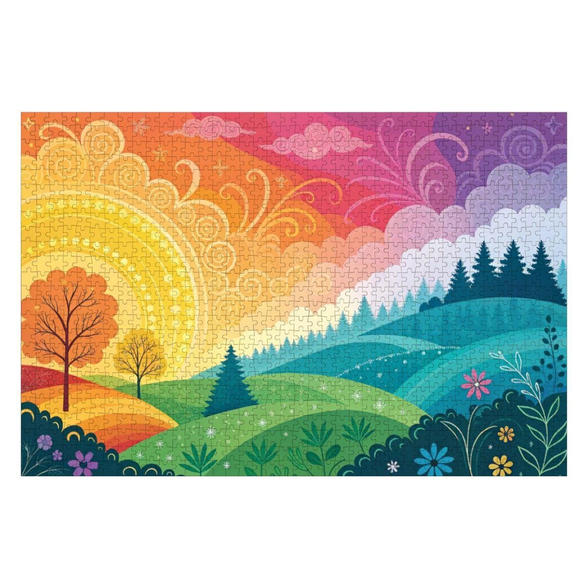ColorFlow | Wooden Jigsaw Puzzle | Sunrise Whimsy Landscape Art Wood Puzzle for Adults and Kids | Relaxing  Gift