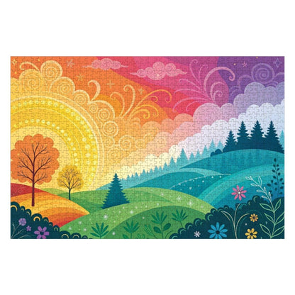 ColorFlow | Wooden Jigsaw Puzzle | Sunrise Whimsy Landscape Art Wood Puzzle for Adults and Kids | Relaxing  Gift