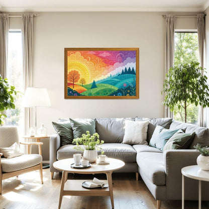 ColorFlow | Wooden Jigsaw Puzzle | Sunrise Whimsy Landscape Art Wood Puzzle for Adults and Kids | Relaxing  Gift