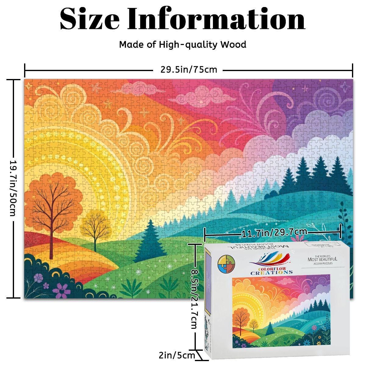 ColorFlow | Wooden Jigsaw Puzzle | Sunrise Whimsy Landscape Art Wood Puzzle for Adults and Kids | Relaxing  Gift