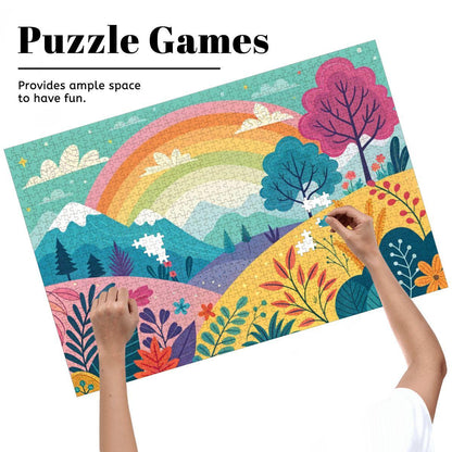ColorFlow | Wooden Jigsaw Puzzle | Rainbow Mountain Landscape Art Wood Puzzle for Adults and Kids | Relaxing  Gift