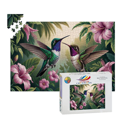 ColorFlow | Wooden Jigsaw Puzzle | Hummingbird Floral Art Wood Puzzle for Adults and Kids | Relaxing  Gift