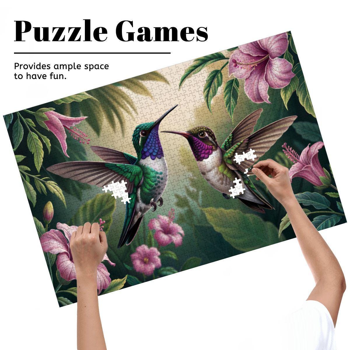 ColorFlow | Wooden Jigsaw Puzzle | Hummingbird Floral Art Wood Puzzle for Adults and Kids | Relaxing  Gift