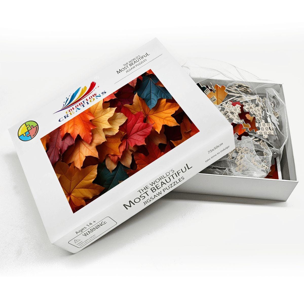 ColorFlow | Wooden Jigsaw Puzzle | Autumn Maple Leaves Art Wood Puzzle for Adults and Kids | Relaxing  Gift