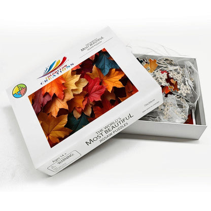 ColorFlow | Wooden Jigsaw Puzzle | Autumn Maple Leaves Art Wood Puzzle for Adults and Kids | Relaxing  Gift