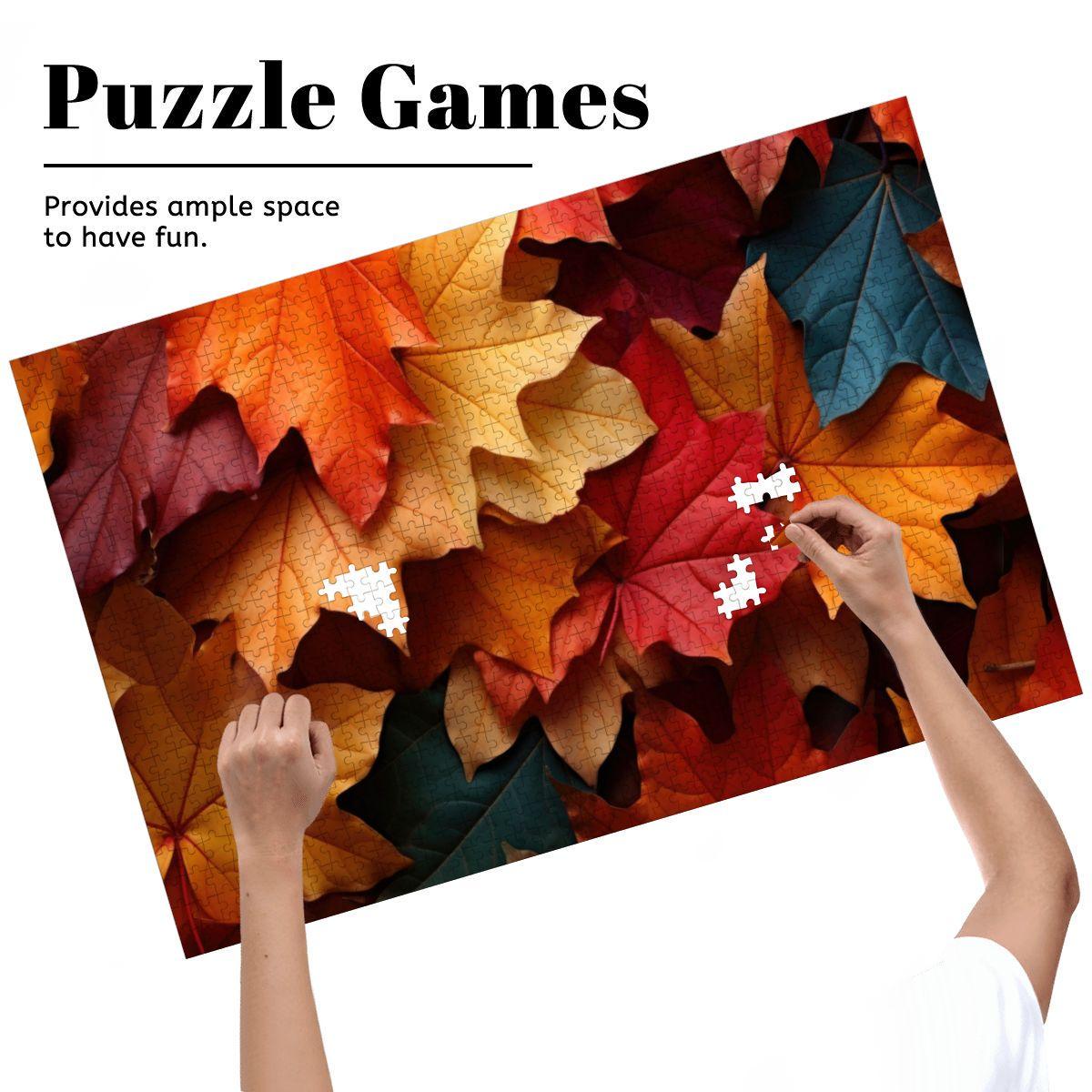 ColorFlow | Wooden Jigsaw Puzzle | Autumn Maple Leaves Art Wood Puzzle for Adults and Kids | Relaxing  Gift