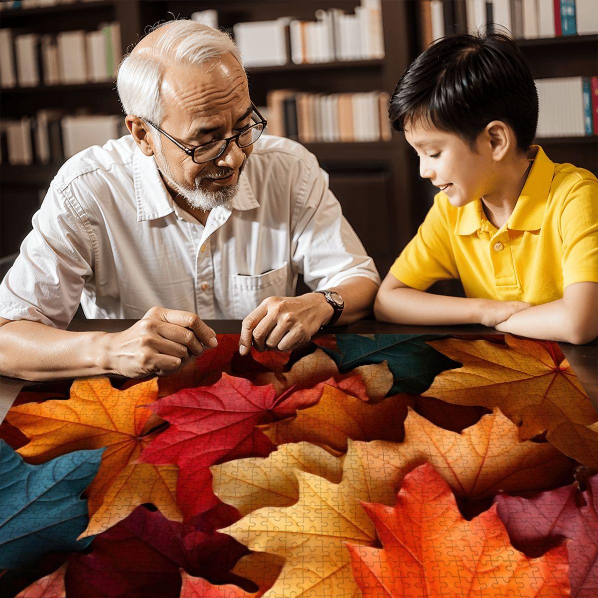 ColorFlow | Wooden Jigsaw Puzzle | Autumn Maple Leaves Art Wood Puzzle for Adults and Kids | Relaxing  Gift