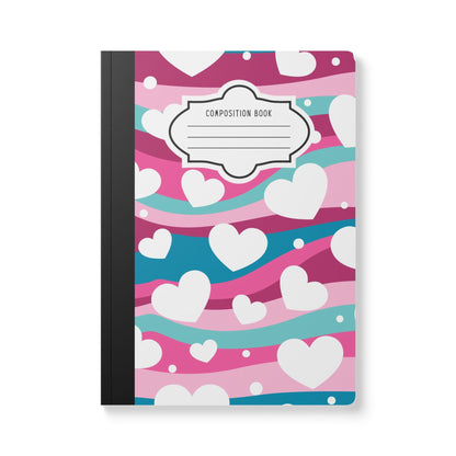 ColorFlow | White Heart Wave Composition Notebook for Writing Journaling School and Gift Ideas