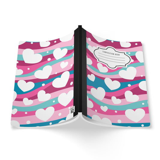 ColorFlow | White Heart Wave Composition Notebook for Writing Journaling School and Gift Ideas