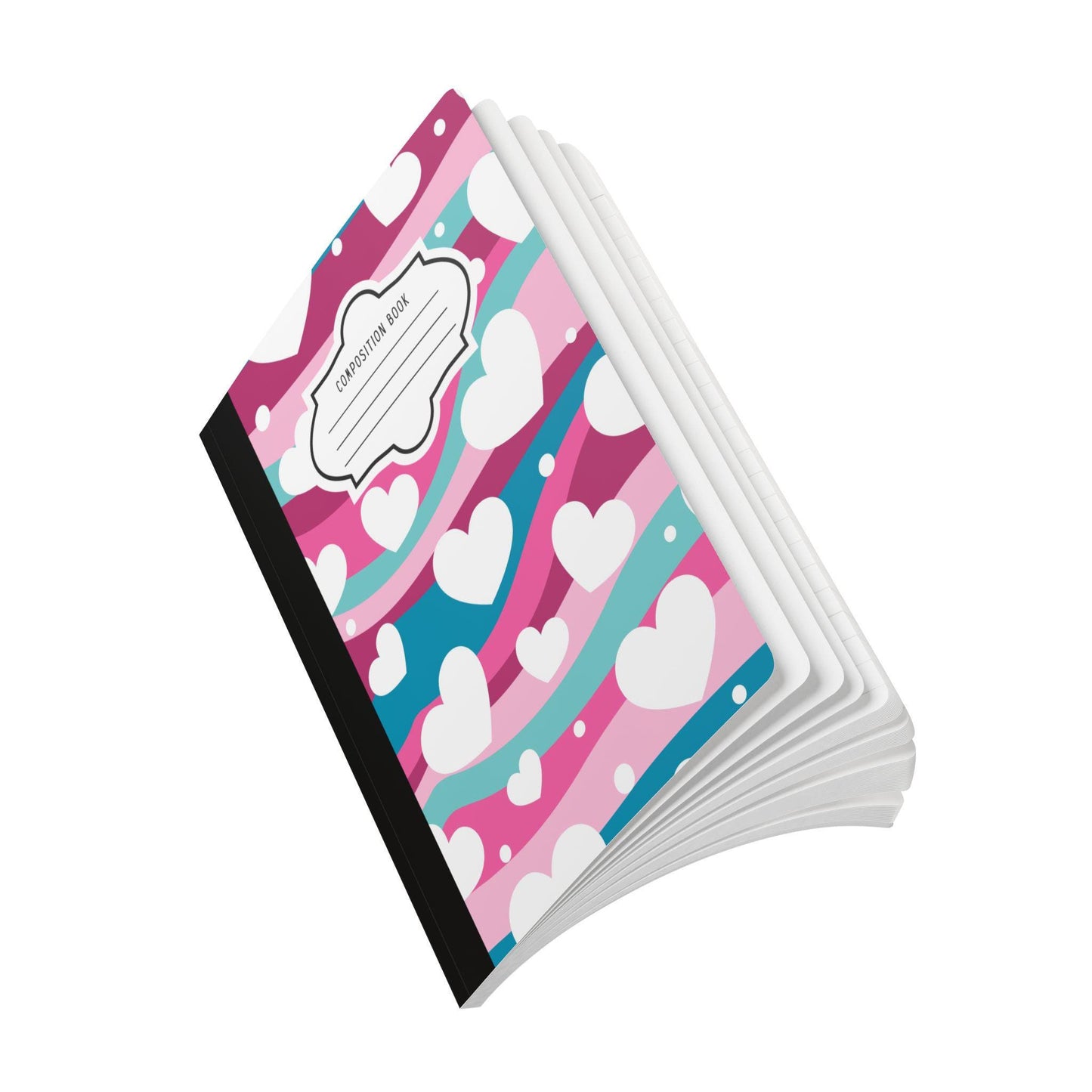 ColorFlow | White Heart Wave Composition Notebook for Writing Journaling School and Gift Ideas