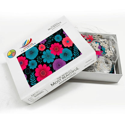 Retro Floral Wooden Jigsaw Puzzle | Vibrant Bloom Art Decor