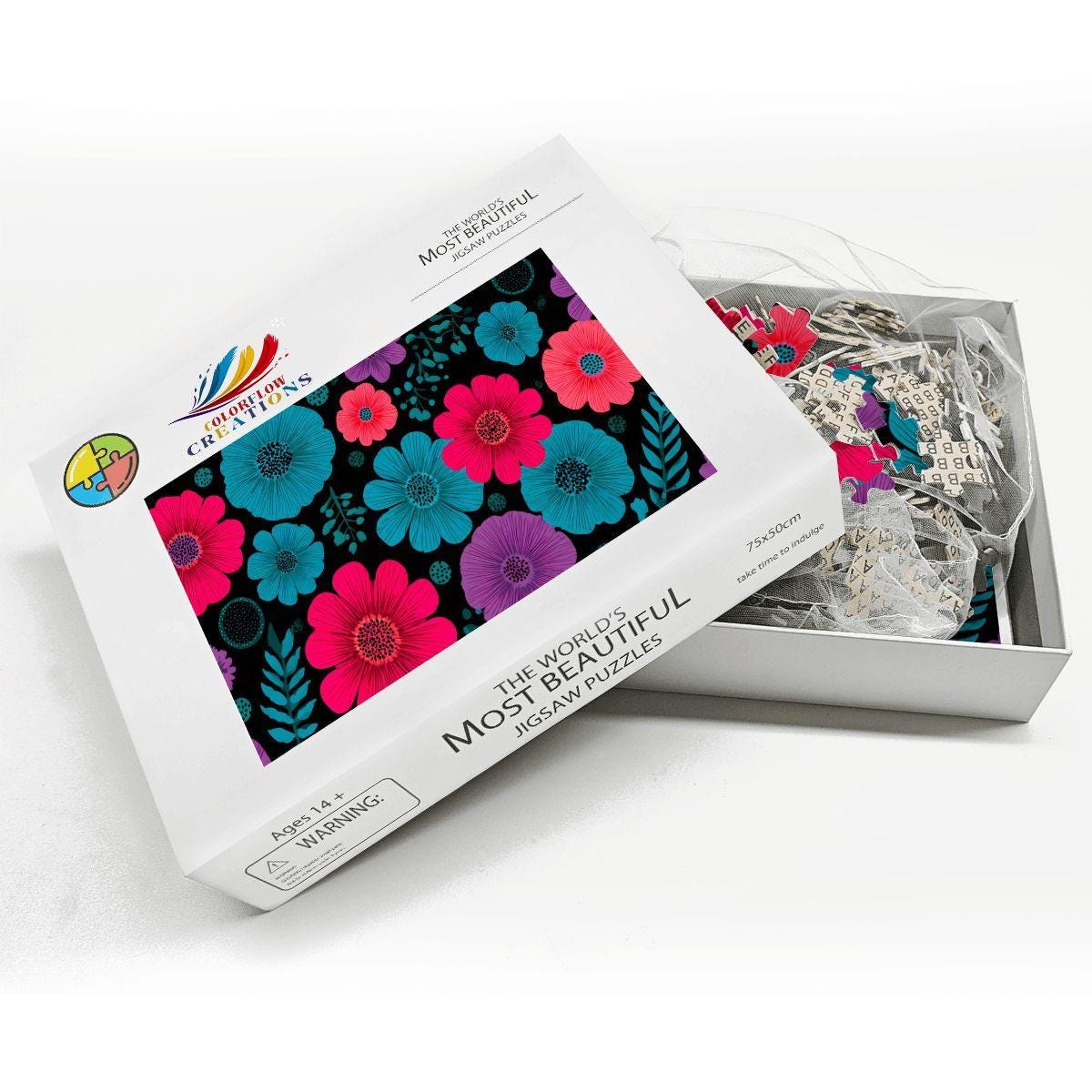 Retro Floral Wooden Jigsaw Puzzle | Vibrant Bloom Art Decor