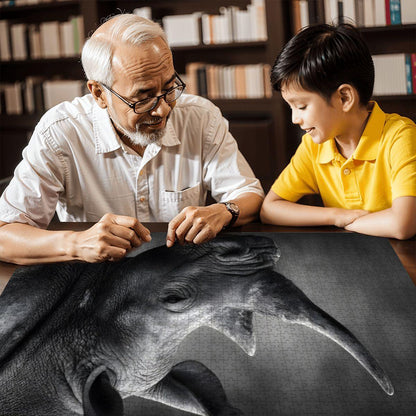 Rhinoceros Wooden Jigsaw Puzzle: Monochrome Wildlife Art