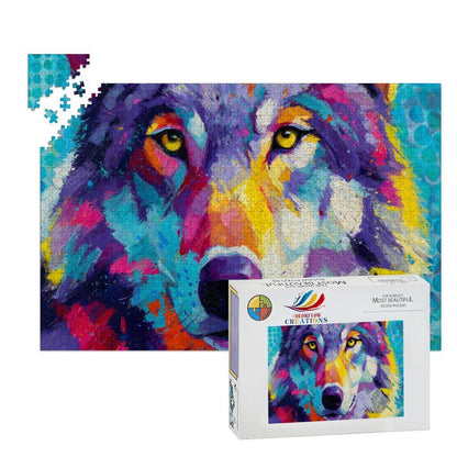 Abstract Wolf Jigsaw Puzzle: Colorful Palette Knife Art, Basswood