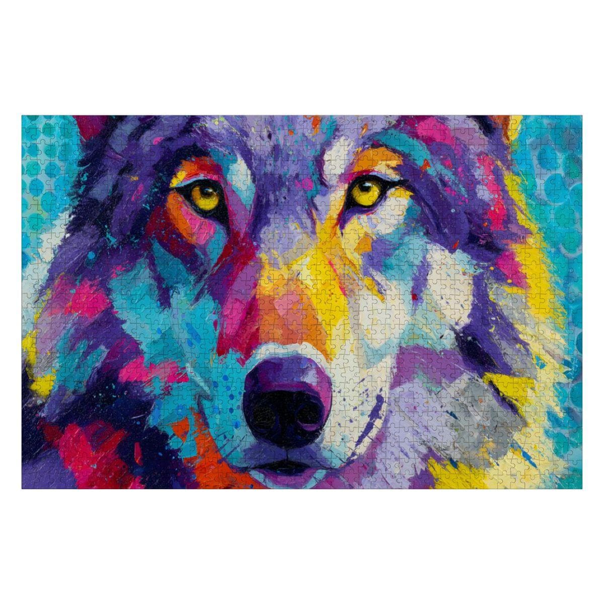 Abstract Wolf Jigsaw Puzzle: Colorful Palette Knife Art, Basswood
