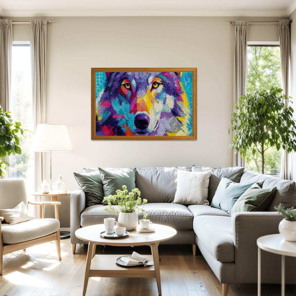 Abstract Wolf Jigsaw Puzzle: Colorful Palette Knife Art, Basswood