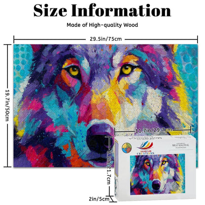 Abstract Wolf Jigsaw Puzzle: Colorful Palette Knife Art, Basswood