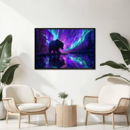Aurora Borealis Wooden Jigsaw Puzzle: Majestic Bear Fishing Scene