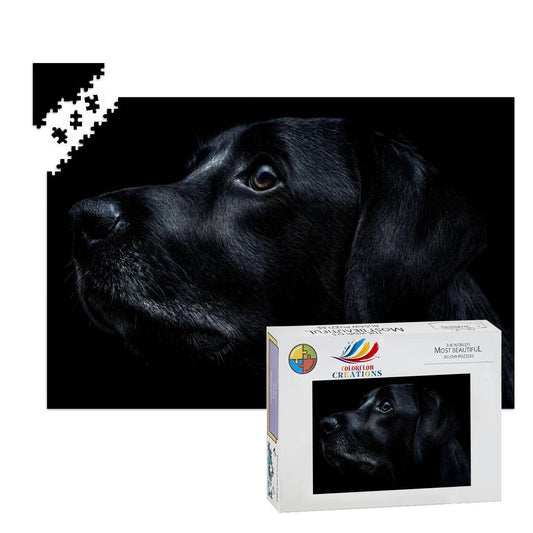 Black Dog Portrait Wooden Jigsaw Puzzle: Moody Fine Art Silhouette