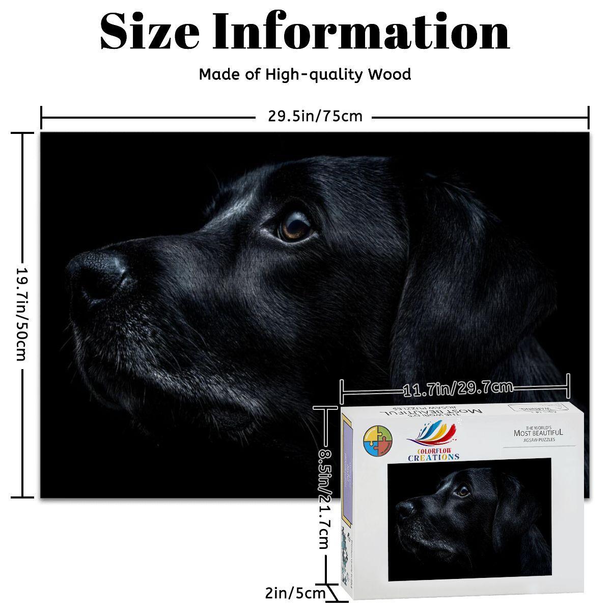 Black Dog Portrait Wooden Jigsaw Puzzle: Moody Fine Art Silhouette