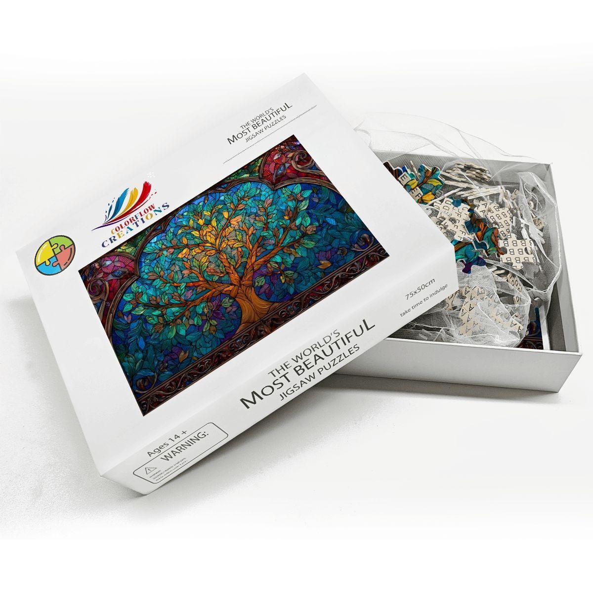 Tree of Life Stained Glass Jigsaw Puzzle: Spiritual Nature Art