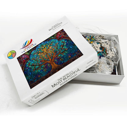 Tree of Life Stained Glass Jigsaw Puzzle: Spiritual Nature Art