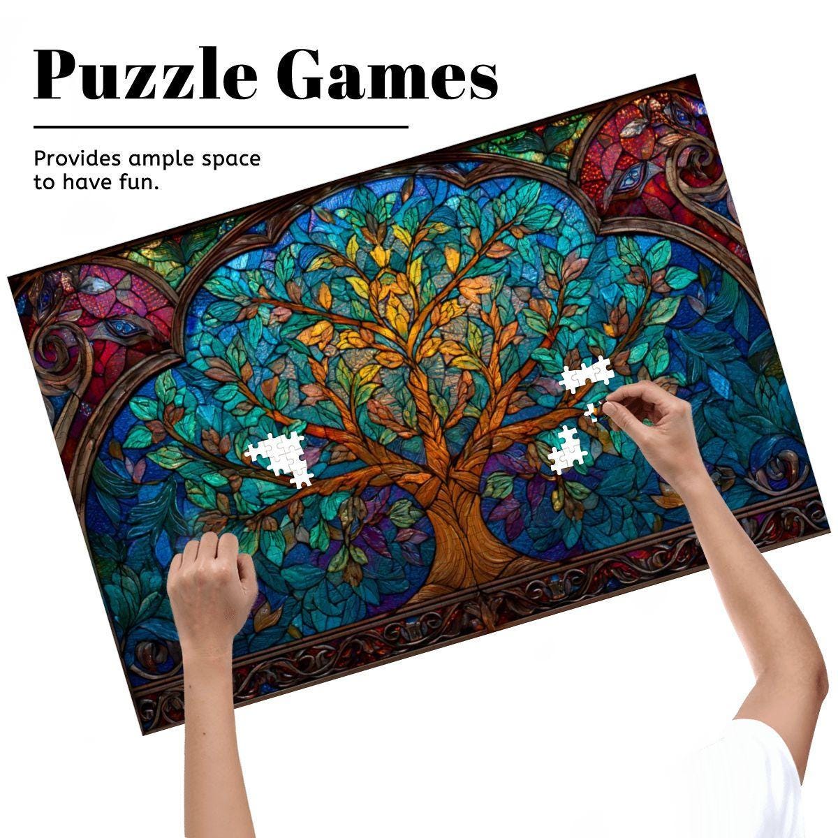 Tree of Life Stained Glass Jigsaw Puzzle: Spiritual Nature Art