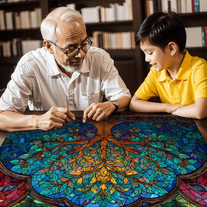 Tree of Life Stained Glass Jigsaw Puzzle: Spiritual Nature Art