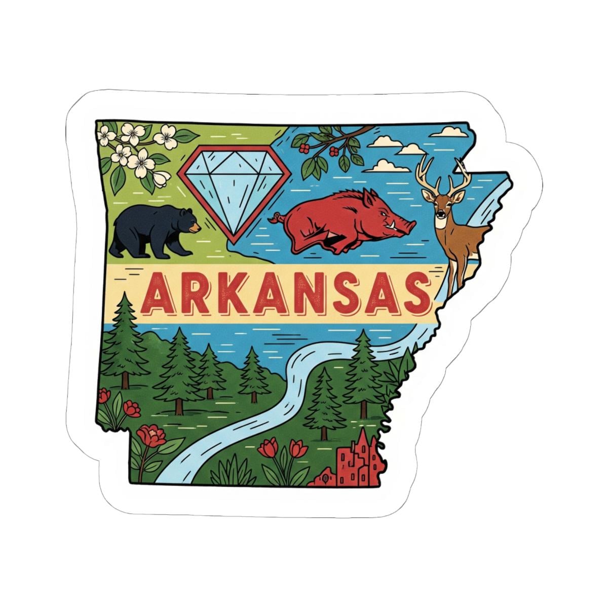 ColorFlow | Arkansas Vinyl Sticker | Waterproof Durable State Decal | Made in USA | Unique Art | Laptop Water Bottle