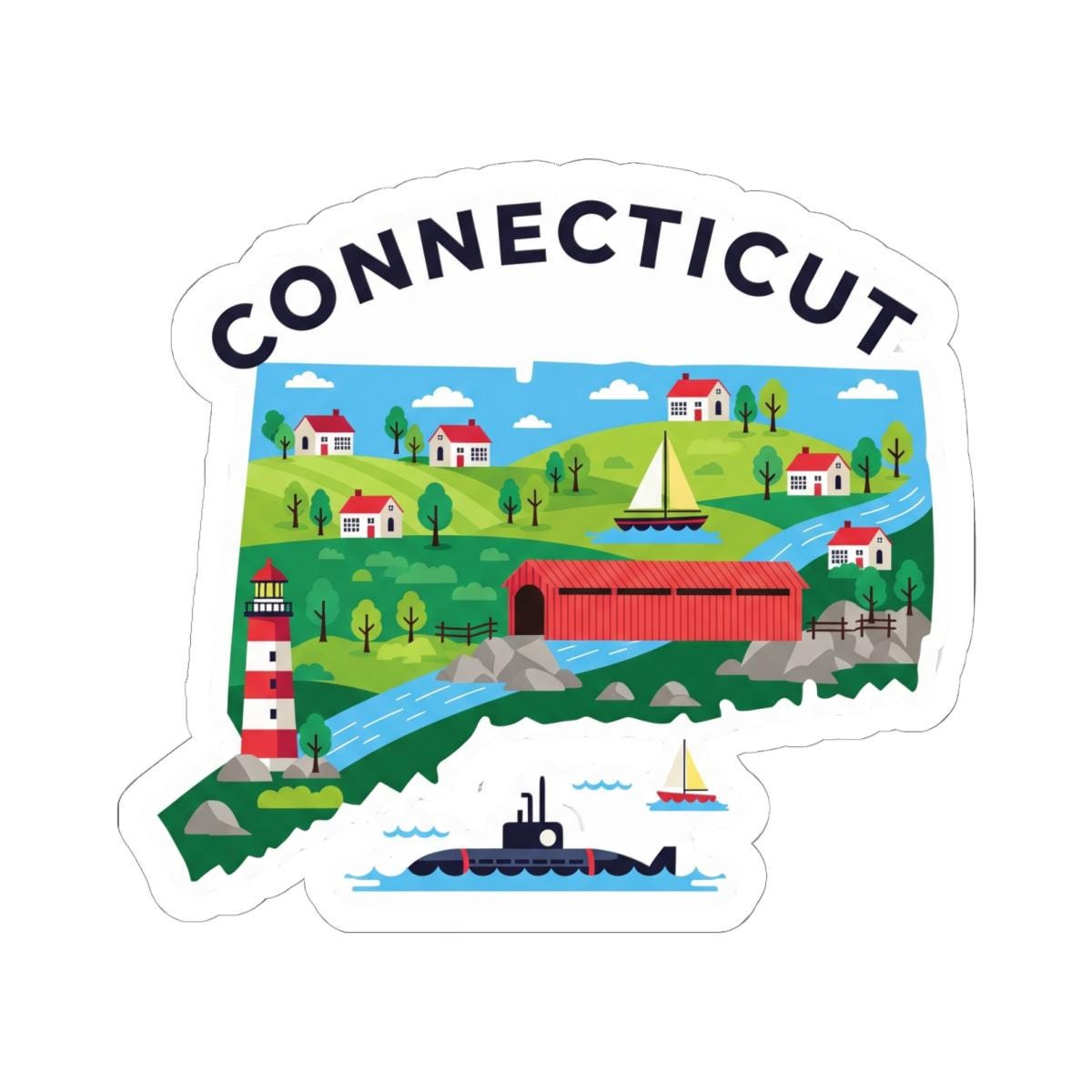 ColorFlow | Connecticut Vinyl Sticker | Durable Waterproof State Decal | Made in USA | Cute Art | Laptop Water Bottle