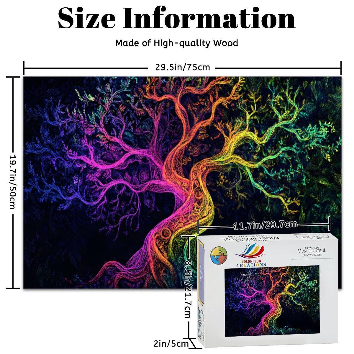 Rainbow Tree of Life Wooden Jigsaw Puzzle: Mystical Art