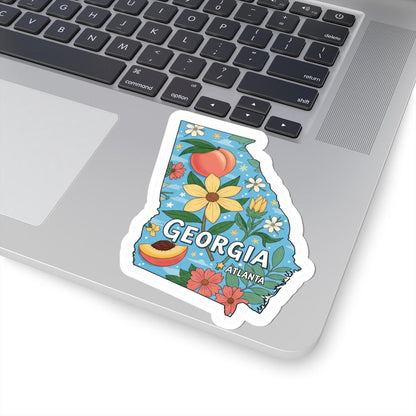 ColorFlow | Georgia Vinyl Sticker | Durable Peach State Decal | Waterproof | Made in USA | Floral Art | Laptop Water Bottle
