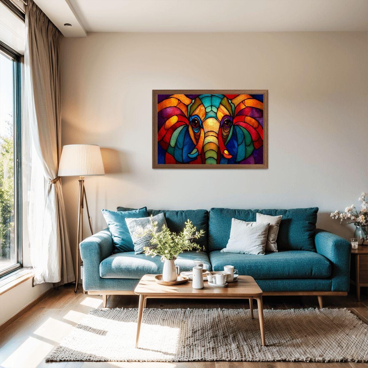 Stained Glass Style Elephant Puzzle: Rainbow Wooden Jigsaw Puzzle