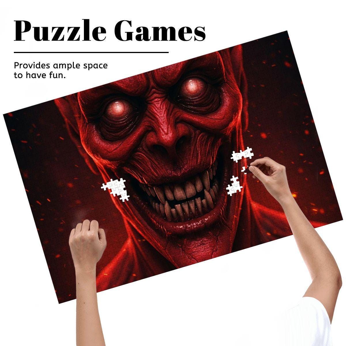 ColorFlow | Creepy Demon Puzzle in Fiery Horror Style | Scary Art Jigsaw for Adults | Haunted Gothic Wooden Jigsaw Puzzle