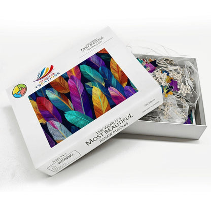 Feather Pattern Jigsaw Puzzle | Vivid Boho Art, Rainbow Colors